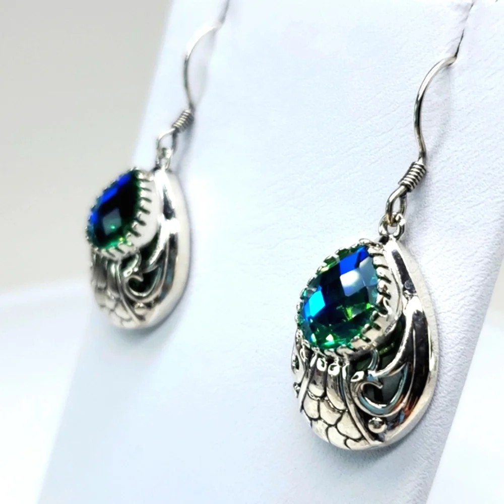 Peacock Triplet Quartz Earrings In Sterling Silver NWT